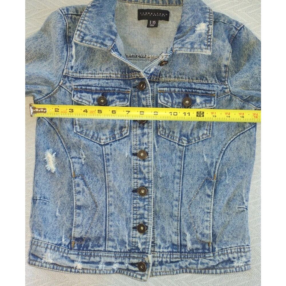 Acid Wash Distressed Denim Jacket XS – Tinseltown Teen Couture Grunge Trucker, - Picture 7 of 9